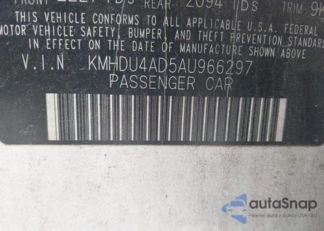 2010 Hyundai Elantra Gls z USA, uszkodzony, nr VIN KMHDU4AD5AU966297